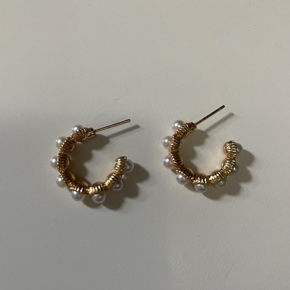Faux Pearl Studded Hoop Earrings